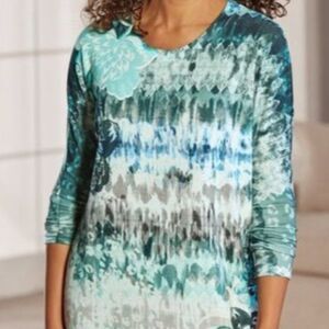 Soft Surroundings Shirt Top Tunic Flower Tie Dye